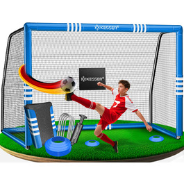 Ворота для футболу KESSER® для саду, 240 см, міцні, для тренувань, з UV-стійким сіткою, сталевий каркас з підкладкою, фіксатори для землі, насос, конуси, аксесуари для монтажу, для дітей та дорослих, блакитні