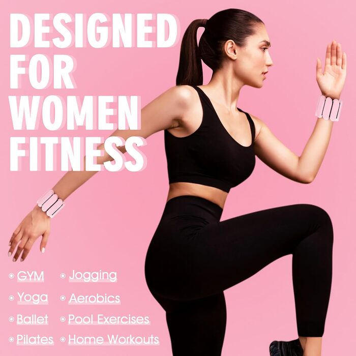 Гантелі на зап'ястя, 2 шт., регульовані силіконові браслети для жінок та чоловіків, 0,9 кг (Рожевий)