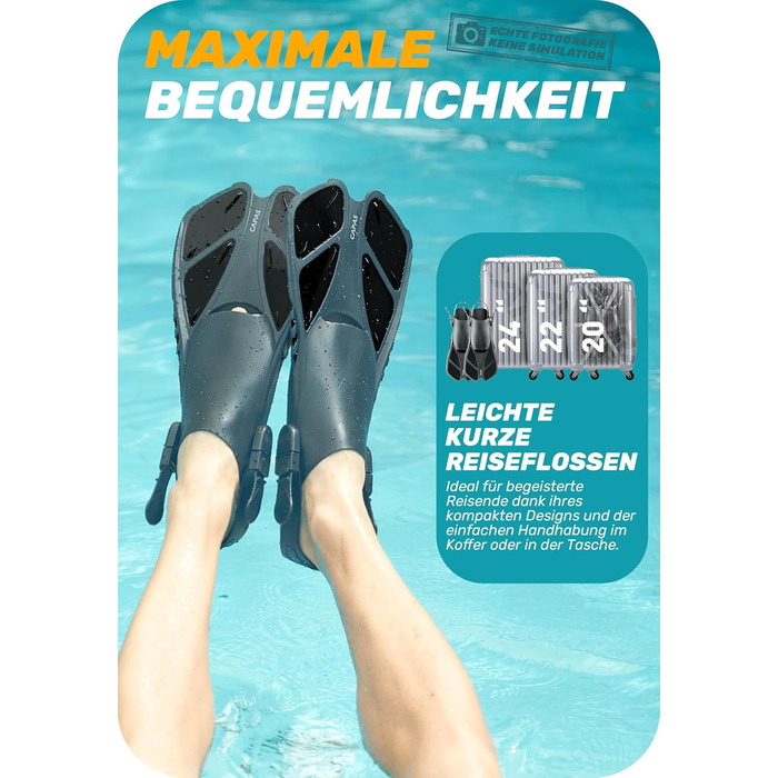 CAPAS Ласти для снорклінгу та дайвінгу, дорослі, чорні, L/XL (42-47), регульовані, відкрита п'ятка