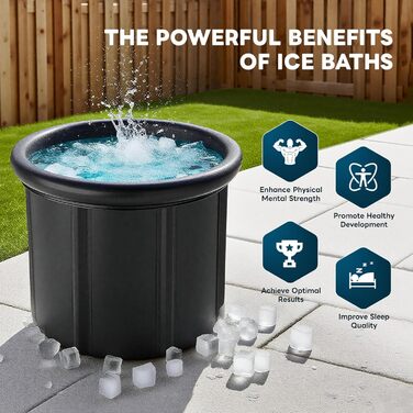 Преміум Ейсбад XL (80 см Ø) - Комплект для криотерапії з тони, крио ванна, криотонна з кришкою та тканиною - для відновлення та оздоровлення