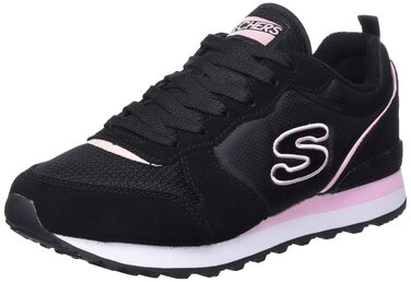Кросівки жіночі Skechers Og 85 Step N Fly чорного кольору з замші, сітки та Duraleather, рожева окантовка, 35.5 EU