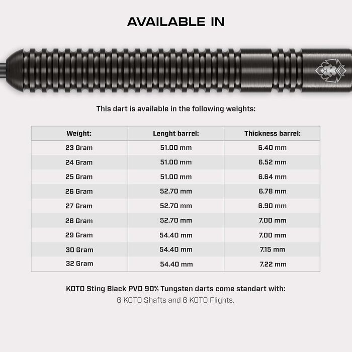Дарти KOTO Sting Black 22г, сталеві, 90% Tungsten, комплект (3 шт) + пір'я та штоки
