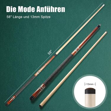 Більярдний кий Pool Cue 58 дюймів з канадського клена, 13 мм наконечники, для професійних гравців, 1/2 Maple, білий