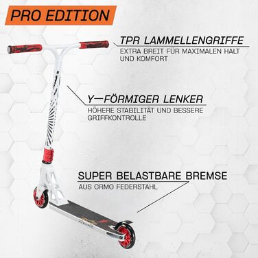 Самокат трюковий STAR SCOOTER Professional Freestyle (біло-червоний) з підшипниками ABEC-9, алюмінієвий, для дітей та підлітків від 8 років