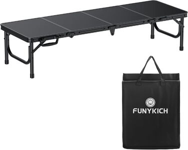 Складний кемпінговий стіл FUNYKICH 116x40x26 см, чорний - алюмінієвий, MDF стільниця, з сумкою для перенесення, для пікніка, пляжу, балкону