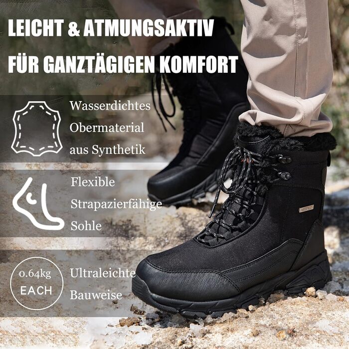 Чоботи зимові чоловічі SHULOOK Водонепроникні, теплі, зимові черевики, чоботи для снігу, трекінгові, туристичні, для роботи, кемпінгу, 44 EU, чорні