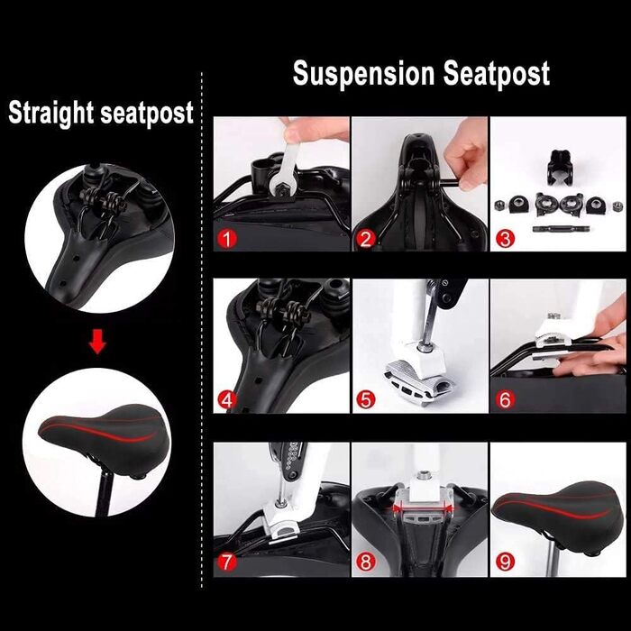 Велосипедне сідло Dripex для чоловіків та жінок: зручне, м'яке, гелеве, водонепроникне, ергономічне. Підходить для MTB, Citybike, шосейної велосипедів (Червоний)