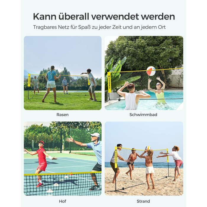 SONGMICS М'ячна сітка для бадмінтону та волейболу, регульована висота, портативний набір (300/400/500 см, жовта)