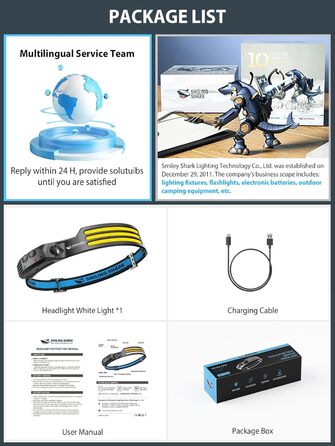Крізьлампа Smiling Shark: 230° кут огляду, 3 LED, біле світло, перезаряджувана, водонепроникна. Ідеально для кемпінгу, бігу, риболовлі.