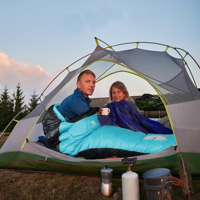 Спальник ForestDawn 32/15°F Down (пух) для екстремальних умов, дорослий, 550/650 Fill Power, 4 сезони, походи, кемпінг, блакитний