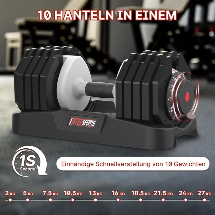 Регульовані гантелі EnterSports 12/18/27 кг з неслизькими ручками для дому, офісу, фітнес-залу. Комплект 27 кг