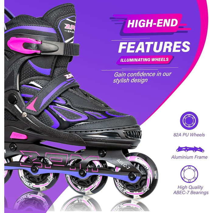 Інлайнери дитячі 2PM SPORTS регульовані, ролики для дівчаток/хлопчиків, розмір EU 37.5-41, фіолетовий