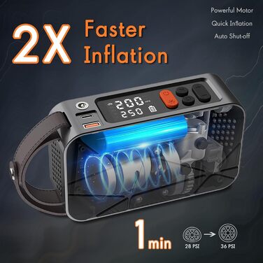 Електричний насос YUNLAN 150 PSI, портативний компресор з акумулятором і LED-дисплеєм для авто, велосипедів, мотоциклів, м'ячів