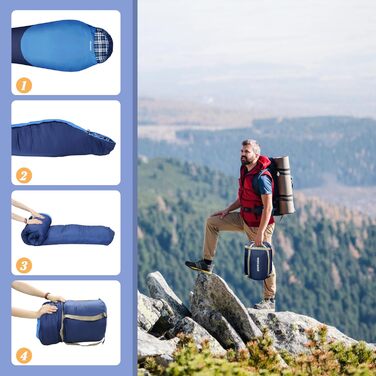 Спальний мішок WKFAMOUT Mumienschlafsack Outdoor -12°C-0°C [500GSM] з фланелі для кемпінгу та подорожей. Підходить для дорослих та дітей. Зручний, теплий, машинне прання.