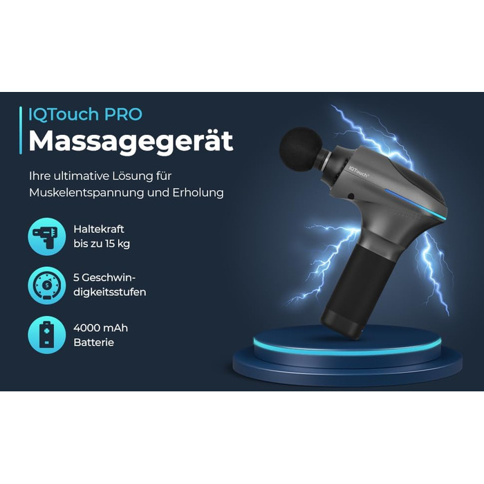 Масажний пістолет IQTouch PRO з Type-C зарядкою для м'язової релаксації, масажер для м'язів