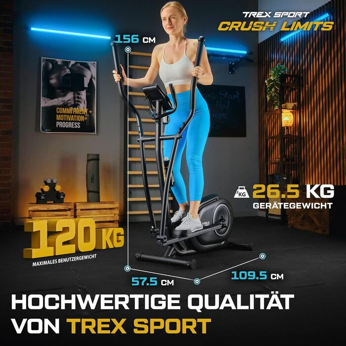 Еліптичний тренажер TREX SPORT TX-400CT для дому з комп'ютером, пульсометром і магнітною системою гальмування, 10 рівнів опору, тиха робота
