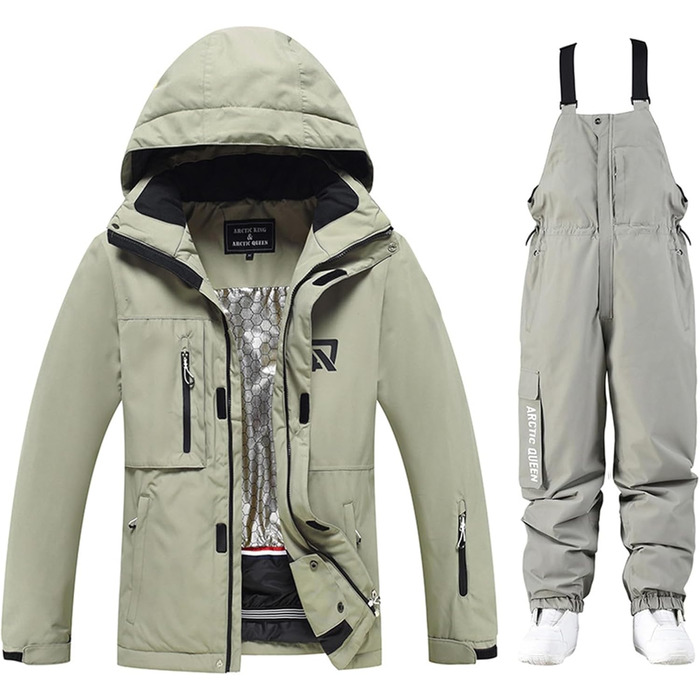 Комплект зимового костюма HOUZONIY: куртка та штани для катання на лижах та сноуборді, водонепроникний, знімний капюшон, кольори: 384 (хакі) + 2021 (чорний)