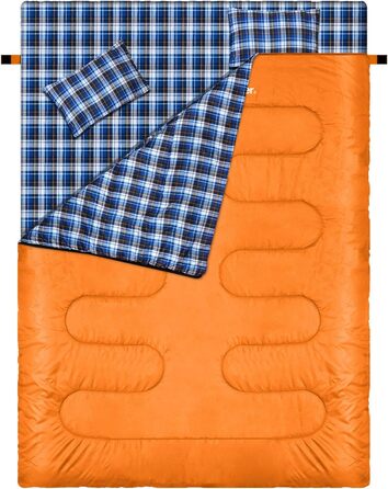 Сплячий мішок Outdoor Sportneer для 2 осіб: двомісний спальний мішок на 3 сезони, 220x150 см, 2.75 кг з 2 подушками, для дорослих, оранжевий (без фланелевої підкладки)