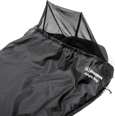 Сплячий мішок Snugpak Jungle Bag WGTE з вбудованою москітною сіткою - Легкий, гігієнічний спальний мішок та універсальний ковдр - для кемпінгу та експедицій у тропічних умовах (Чорний, права блискавка)