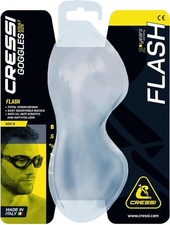 Окуляри для плавання Cressi Flash - чоловічі, з окремими лінзами, проти запотівання, подряпин та УФ-випромінювання, універсальний розмір, чорний/сірий, димчасті лінзи (прозорі/сині, дзеркальні лінзи)