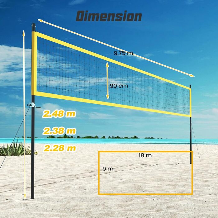 Волейбольна сітка LIFEZEAL для басейну: портативна, з регулюванням висоти, жовта