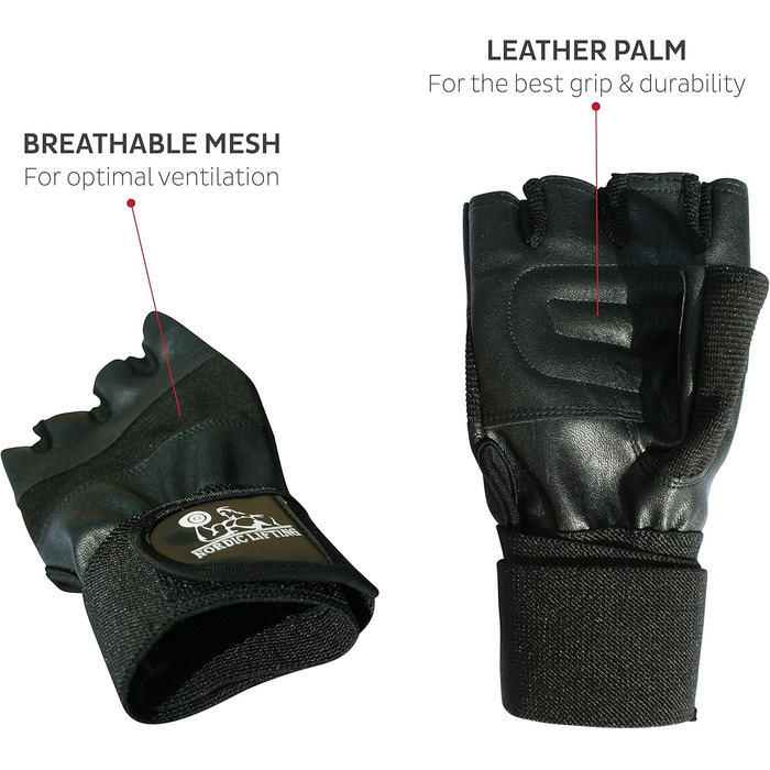 Тренувальні рукавички Nordic Lifting з фіксатором зап'ястя (30 см) – для фітнесу та крос-тренінгу – чорні, XS (для жінок та чоловіків)