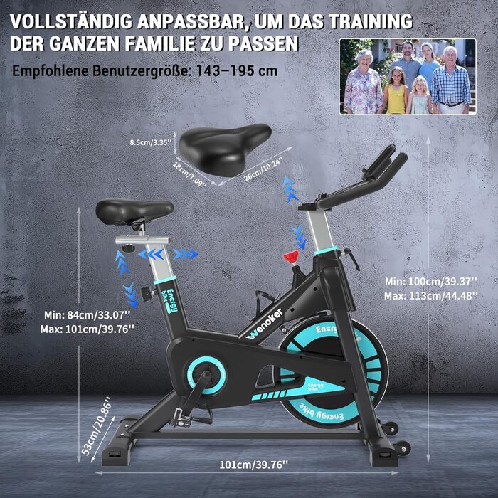 Венкер Домашній велотренажер з магнітним опором, Indoor Spinning Bike, до 160 кг, блакитний
