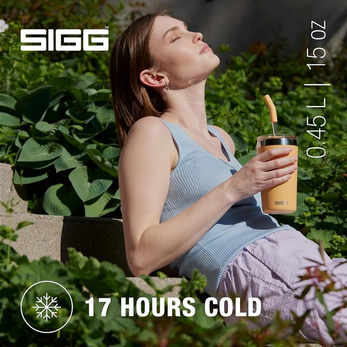 Термочашка SIGG Travel Mug Helia 0,45 л Muted Peach з багаторазовою скляною трубочкою та щіткою, герметична, BPA-free, нержавіюча сталь 18/8