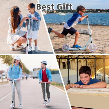 Дитячий трюковий самокат PHOEROS для дітей 6-12 років, підлітків та дорослих. Легкий міський самокат з алюмінію з великими колесами 200 мм, складний, 3-рівнева регулювання висоти, амортизація. (Blue)