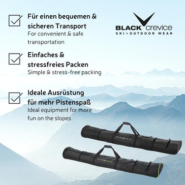 Чохол для лиж Black Crevice з роликами для 2 пар лиж і палиць, поліестер, двостороння блискавка, ручки для перенесення, чорний/жовтий, для чоловіків та жінок