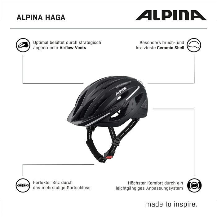 Шолом велосипедний ALPINA HAGA чорний матовий M (55-59 см) з LED-ліхтарем 2024