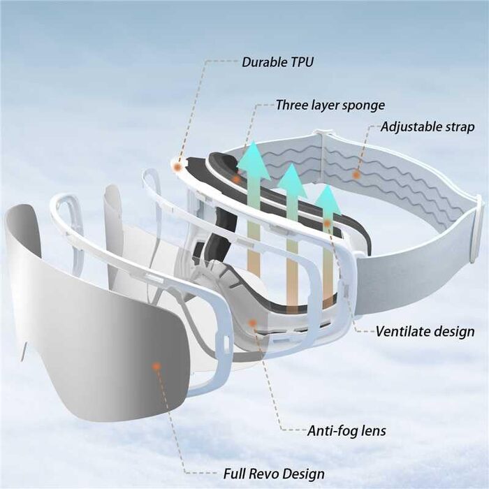 Скі-маска VCOROS з змінним склом, унісекс, захист від УФ, проти запотівання, срібно-білий колір + лінза (VLT13%)