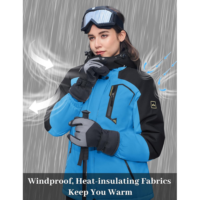 Зимова куртка MAGCOMEN для жінок: тепла флісова парка, кімоно, куртка для сноуборду, водонепроникна, вітрозахисна (M, Синій, Чорний)