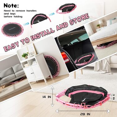 Міні-батут для фітнесу JOY SPOT! Ø102 см, складний, з пружинами та регульованою ручкою, вантажопідйомність 204 кг, для дому та вулиці, з скакалкою