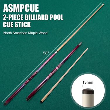 Більярдний кий 58'' з чохлом з PU шкіри, канадський клен, наконечники 13 мм, для професійних гравців