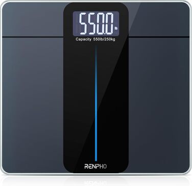 RENPHO електронна вага для людей, 250 кг, велика платформа, LED-дисплей, точність до 50 г, 33x30 см, модель Core 1L – переможець тесту 2024