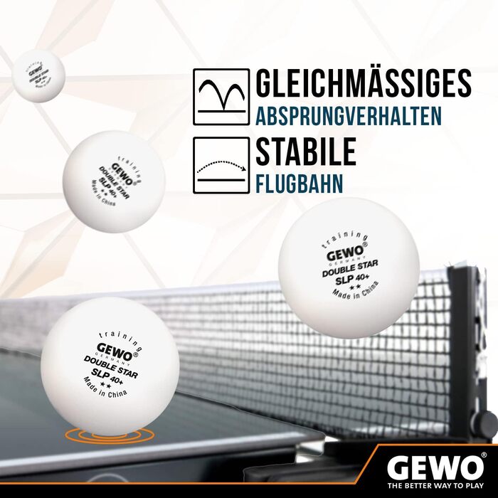 GEWO Double Star SLP тенісні м’ячі для настільного тенісу 2 зірки, пластикові 40+ мм, безшовні, професійні тренувальні, 72 шт., білі