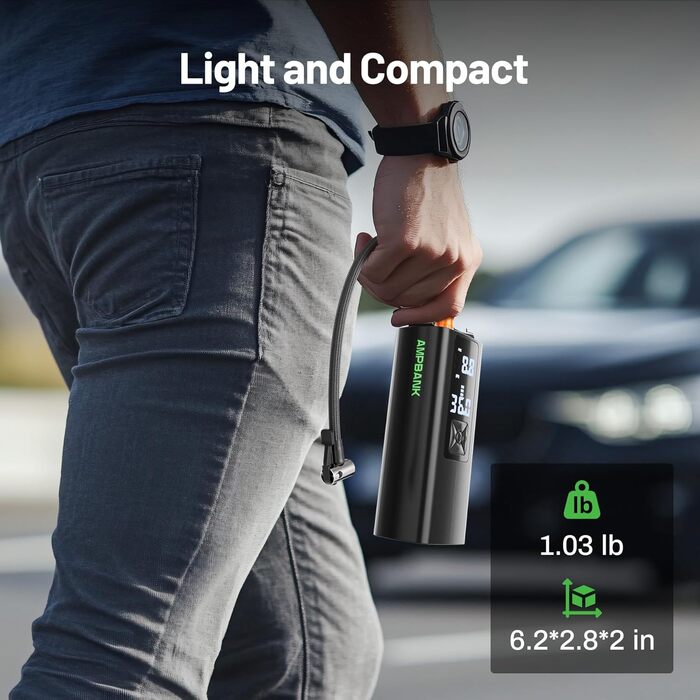 Портативний компресор AMPBank AT003 150PSI, 6000mAh, LED-дисплей, для шин авто, мото, велосипеда, м'ячів
