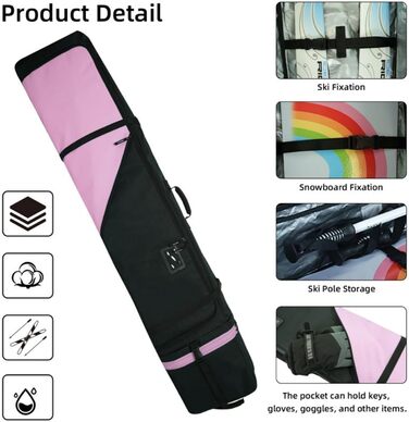 Чохол для сноуборду AUMTISC, чорний/синій, для сноубордів 155-180 см, водонепроникний, з регульованими лямками