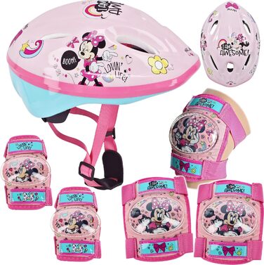 Дитячий комплект захисту та шолом Minnie Mouse, 5 предметів, регульований велосипедний шолом 52-56 см, для дітей 3-15 років