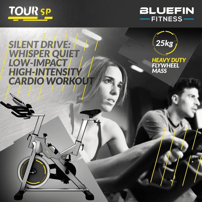 Велотренажер Bluefin Fitness Tour SP для дому, Bluetooth, з додатком Kinomap, чорний/сріблястий