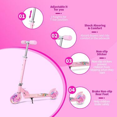 Дитячий ролер Nattork: легкий, складний, з регулюванням висоти, до 50 кг, рожевий