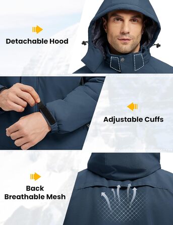 Сніговий костюм Rdruko для чоловіків, водонепроникний, з утепленим флісом, капюшон, для активного відпочинку в горах (Джинсовий синій, XL)