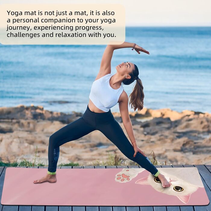 Йога мат Haquno Extra dicke 6 мм – неслизька тренувальна килимок для HIIT, Pilates та домашніх тренувань з безкоштовним ремінцем для перенесення, чорний (рожевий кіт)