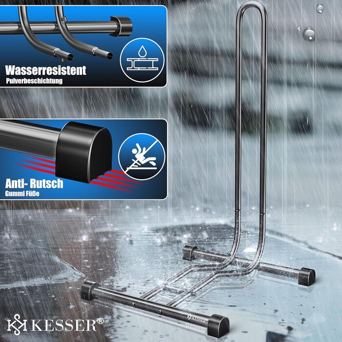 Підставка для велосипеда KESSER® для гірського, електро-, та міського велосипеда | Рейс-сталева підставка | Ширина покришки до 65 мм | З повітряним насосом (Антрацит, 1 шт.)