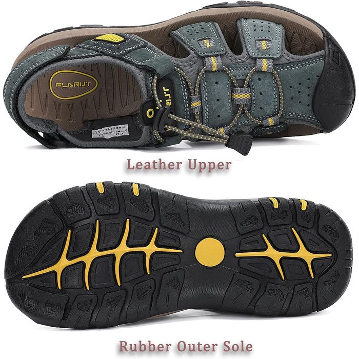 Чоловічі сандалі FLARUT для туризму та пляжу, шкіряні трекінгові, спортивні, сірі, 42 EU