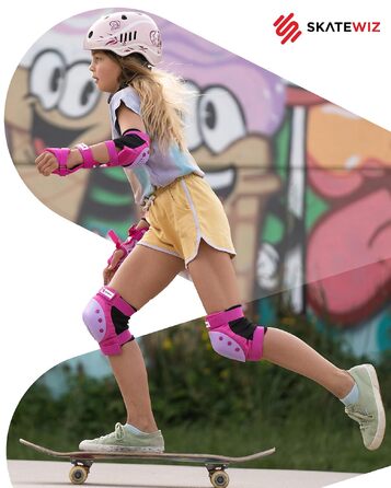 Захисний набір для дітей SKATEWIZ SMASH: наколінники та налокітники для роликів, скейтборда та інлайнерів, розмір S, рожево-фіолетовий