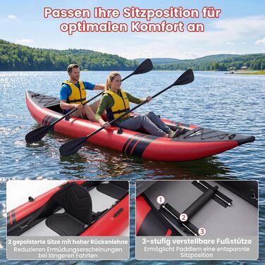 Надувний каяк COSTWAY на 2 особи з алюмінієвими веслами, EVA-сидінням, насосом та ремкомплектом, червоний