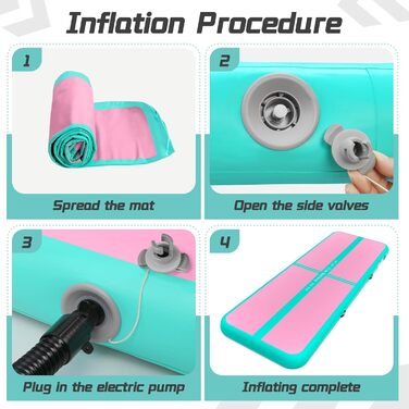 Надувна гімнастична килимок для челедангу, йоги, паркуру, пляжу, парку та води (зелений/рожевий, 13ft*3.3ft*6inches(4m*1m*0.15m))