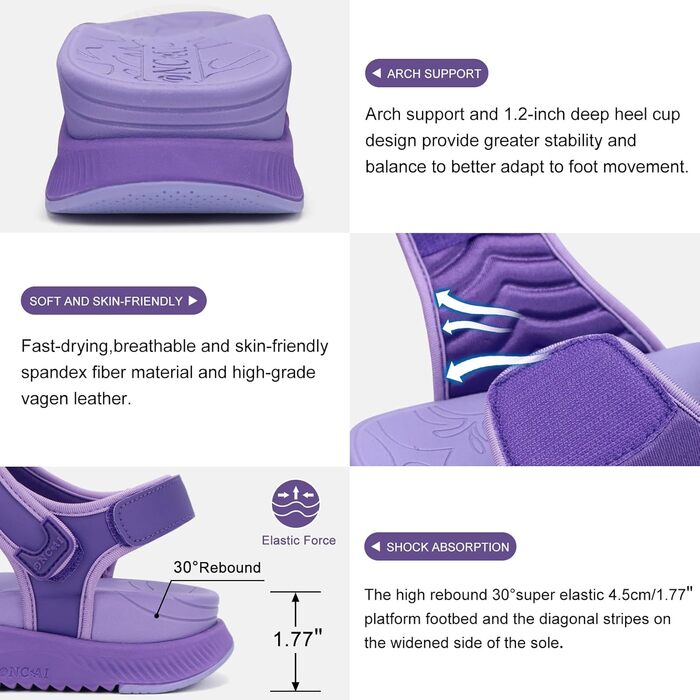 Жіночі сандалі ONCAI Wander з ортопедичною устілкою та підтримкою склепіння стопи, фіолетові, розмір 43 EU